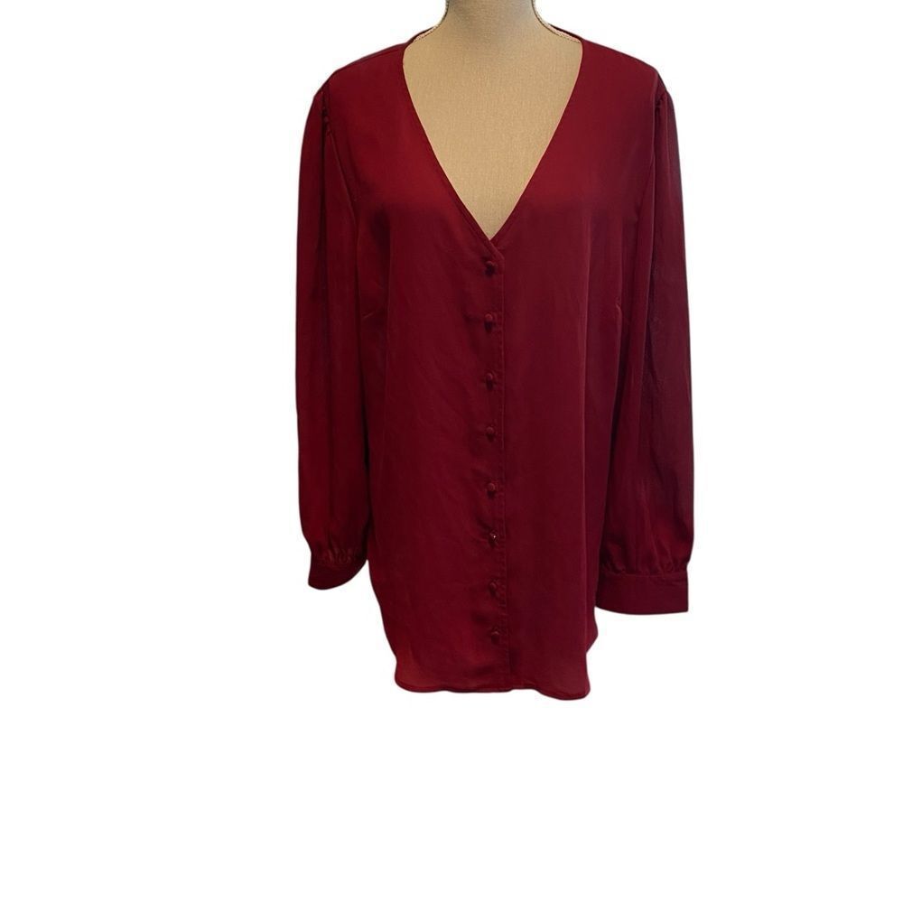 Women's Fortune + Ivy Button Down Burgandy V-Neck Blouse Size XL